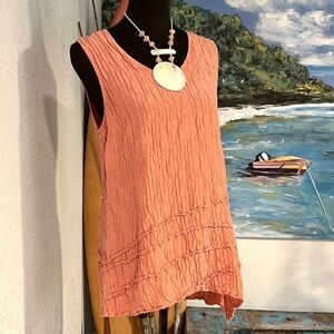 Grizas,Silk Gauzey Top,Melon, Asymmetrical Split-Side,Excellent Condition,Size M